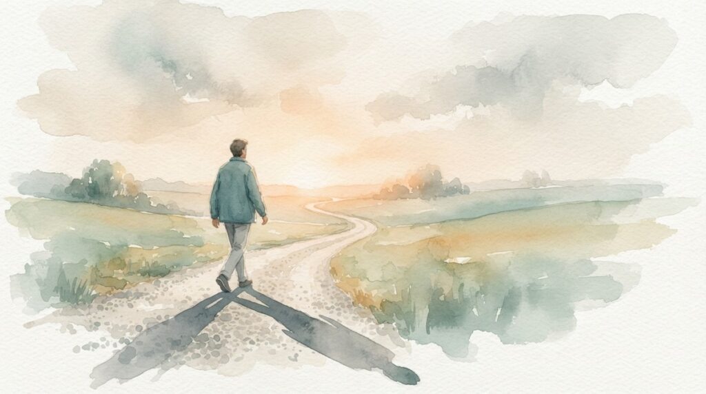 Person walking toward the light, starting the path to healing from the effects of bullying.